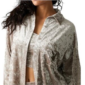 Playboy Ladies Champagne Crushed Velour Shacket Medium Playboy Bunny Button Up